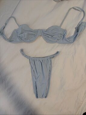 Kendal and Kylie Light Blue Ruched Underwire Bikini Set